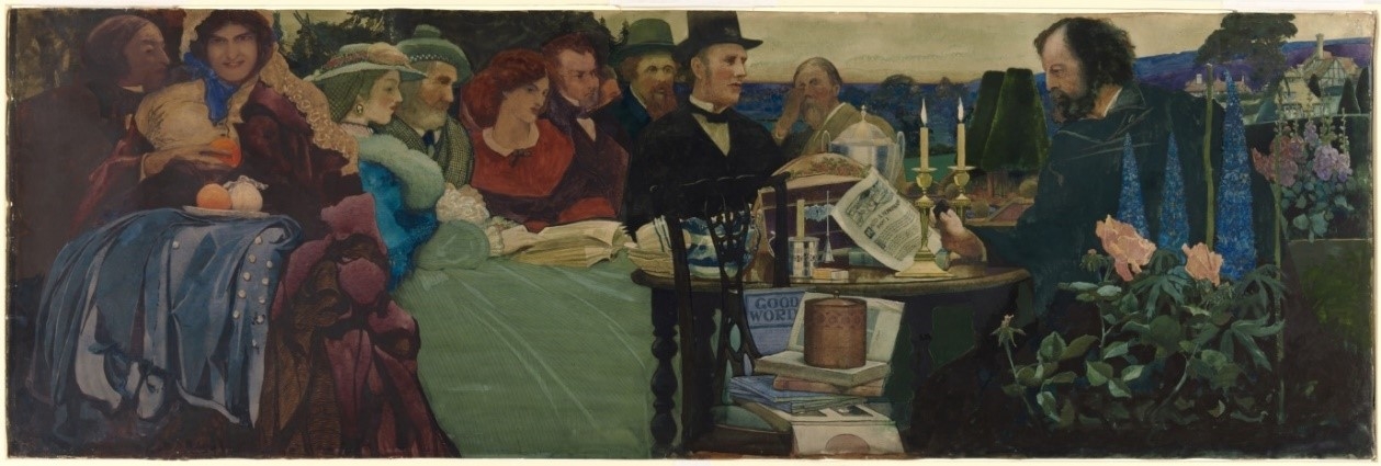 William Blamire Young, Untitled [Tennyson and his Friends], (c. 1905). Watercolour, gouache and black ink, 59.2 x 108.8 cm. National Gallery of Australia (NGA).